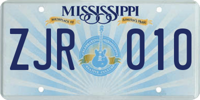 MS license plate ZJR010