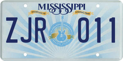 MS license plate ZJR011