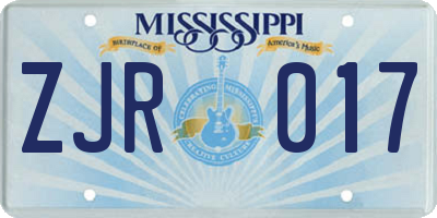 MS license plate ZJR017