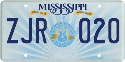 MS license plate ZJR020