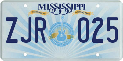 MS license plate ZJR025