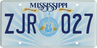 MS license plate ZJR027