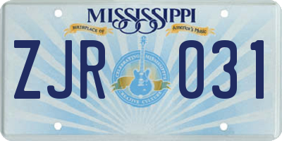 MS license plate ZJR031