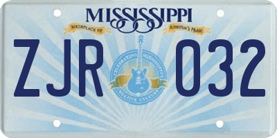 MS license plate ZJR032