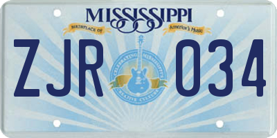 MS license plate ZJR034