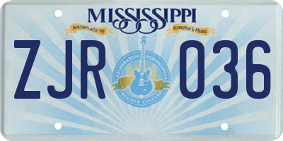 MS license plate ZJR036