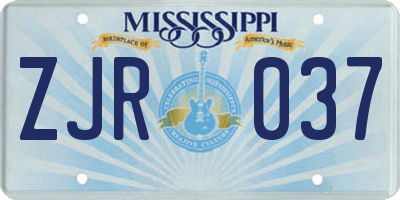 MS license plate ZJR037