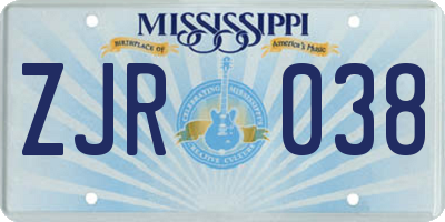 MS license plate ZJR038