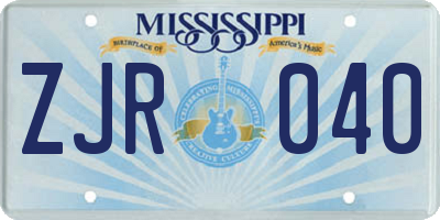MS license plate ZJR040