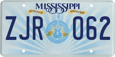 MS license plate ZJR062