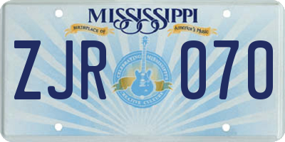 MS license plate ZJR070