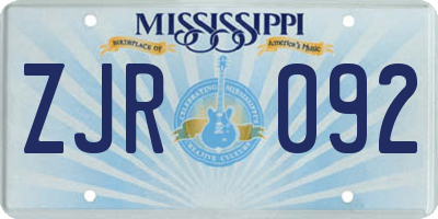 MS license plate ZJR092