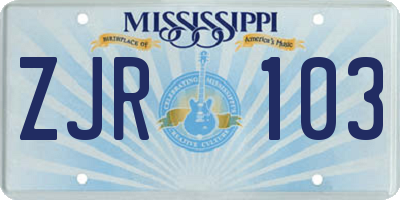 MS license plate ZJR103