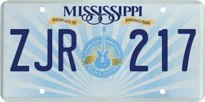 MS license plate ZJR217