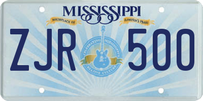 MS license plate ZJR500
