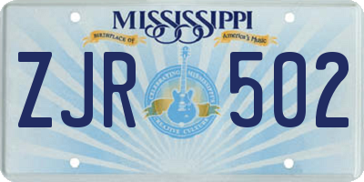 MS license plate ZJR502