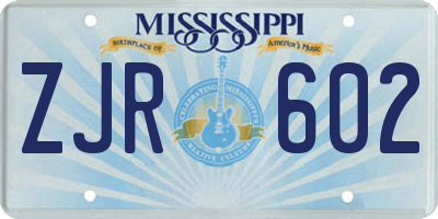 MS license plate ZJR602