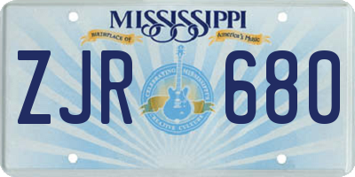 MS license plate ZJR680
