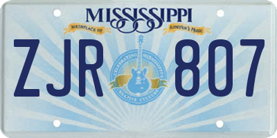 MS license plate ZJR807