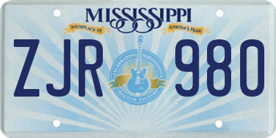 MS license plate ZJR980