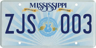MS license plate ZJS003