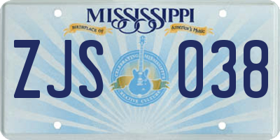 MS license plate ZJS038