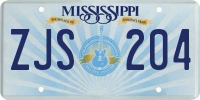 MS license plate ZJS204