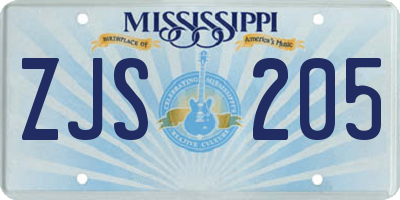 MS license plate ZJS205