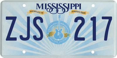MS license plate ZJS217
