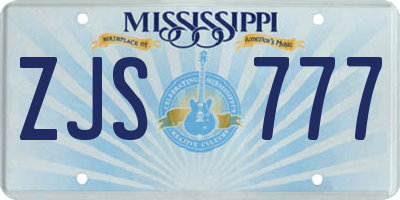 MS license plate ZJS777