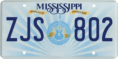 MS license plate ZJS802