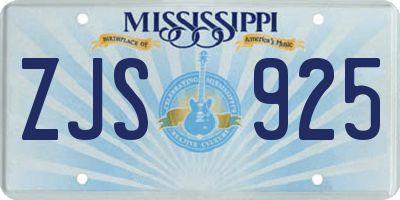 MS license plate ZJS925