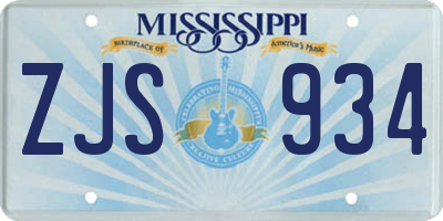MS license plate ZJS934