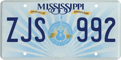 MS license plate ZJS992