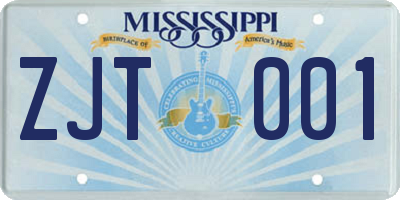 MS license plate ZJT001