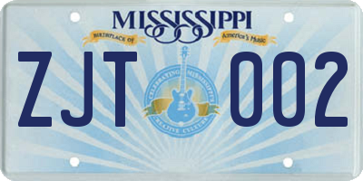 MS license plate ZJT002