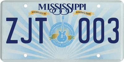 MS license plate ZJT003