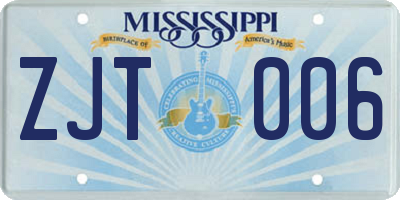 MS license plate ZJT006