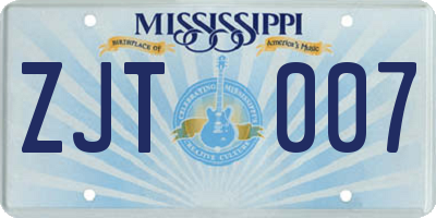 MS license plate ZJT007