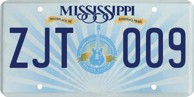 MS license plate ZJT009