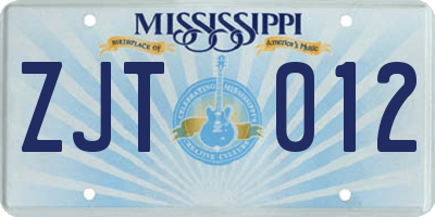 MS license plate ZJT012