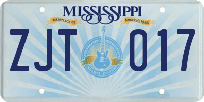 MS license plate ZJT017