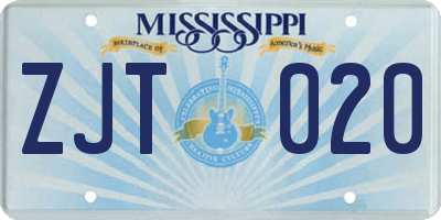 MS license plate ZJT020