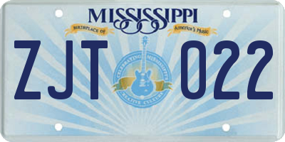 MS license plate ZJT022