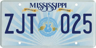 MS license plate ZJT025