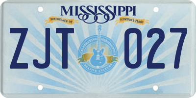 MS license plate ZJT027