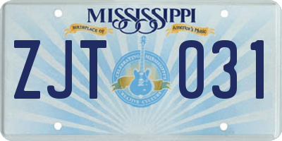MS license plate ZJT031