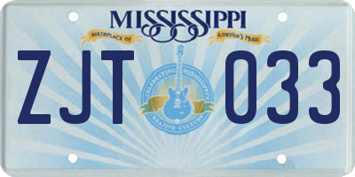MS license plate ZJT033