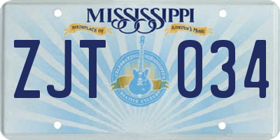 MS license plate ZJT034