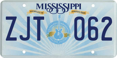 MS license plate ZJT062